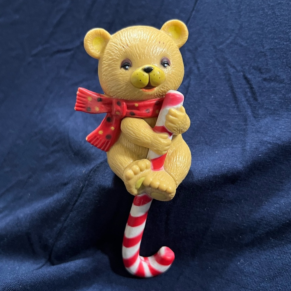Vintage 1980’s Bear Shelf Sitter and Stocking Hook Candy Cane. ADORABLE!